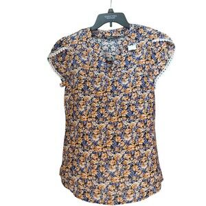 Floral Blouse Women Size S Multicolor Short Sleeve Casual Lightweight Top